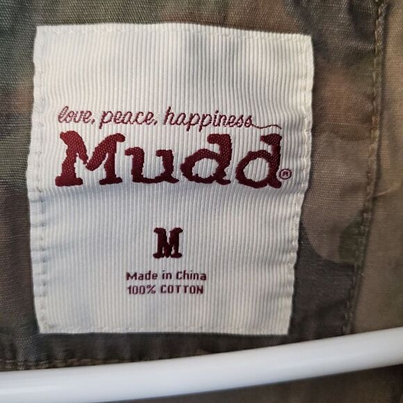 Mudd Shacket Womens Medium Brown Camo Military Denim Shirt Jacket - Picture 2 of 9